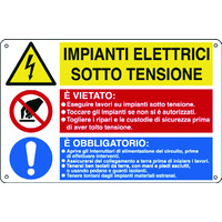 Prodotto Cartelli multisimbolo "Impianti elettrici sotto tensione / È vietato…/È obbligatorio…"